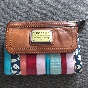 Fossil Leather Striped Patchwork Wallet
